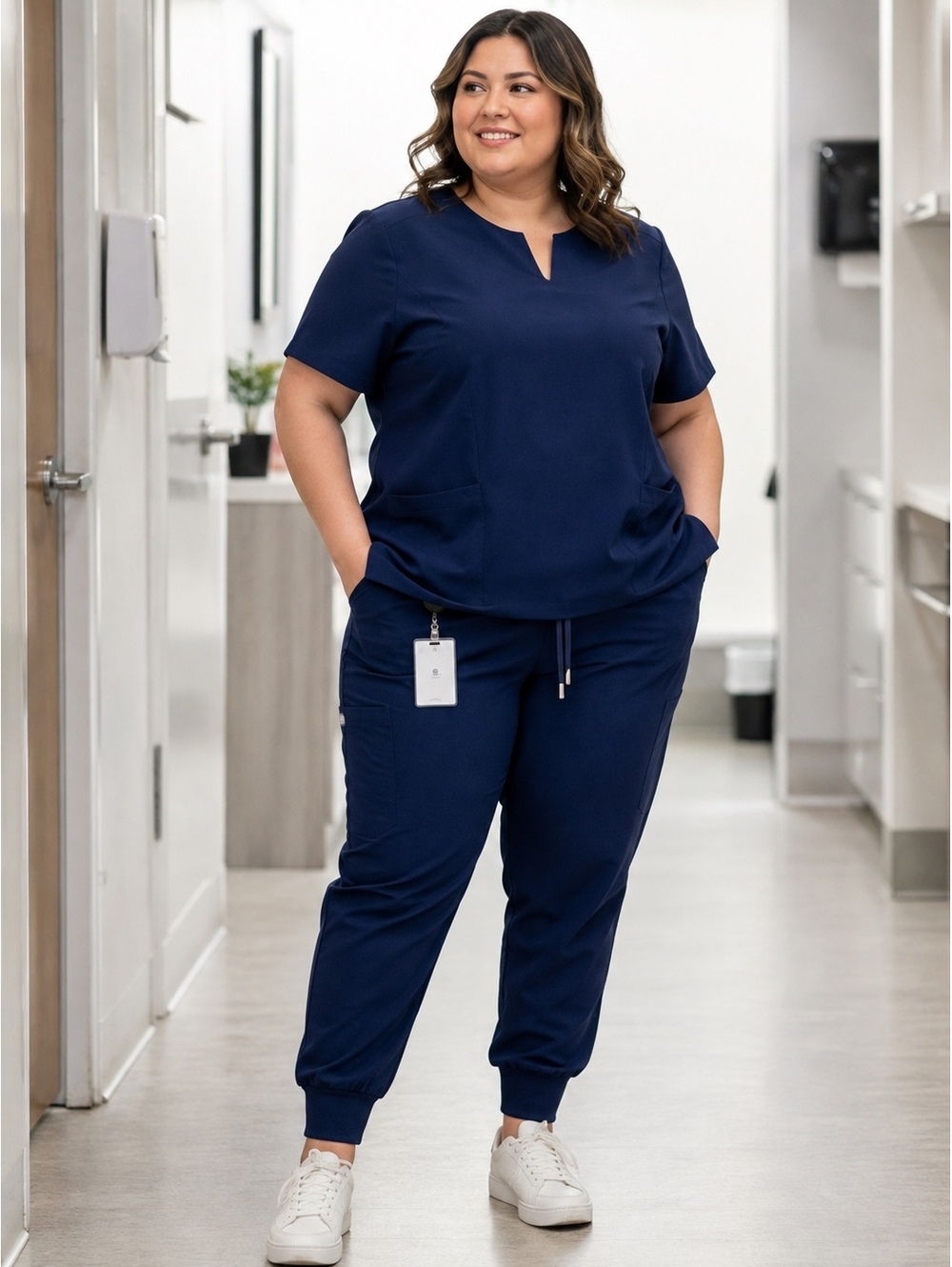 Mandala Scrubs Navy XL Notch Neck Top & Jogger Medical Uniform Set Equa-Tek